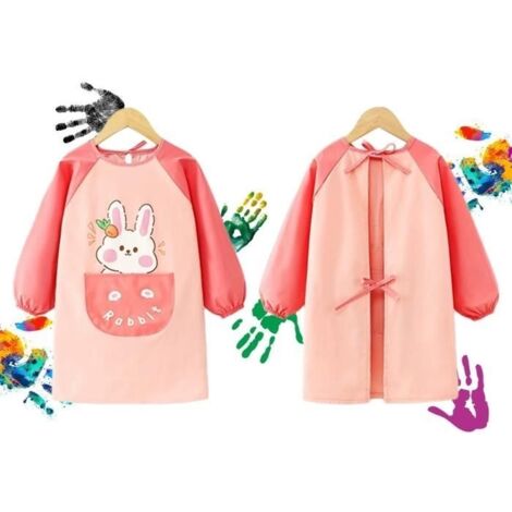 (Rouge)Tablier de peinture - Enfant - Rouge - Imperméable - Manches longues - Motif Lapin (1/4)