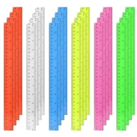 Lot de 24 règles en plastique de 30 cm 12 pouces transparentes et colorées avec pouces et métriques pour écoles étudiants (1/5)