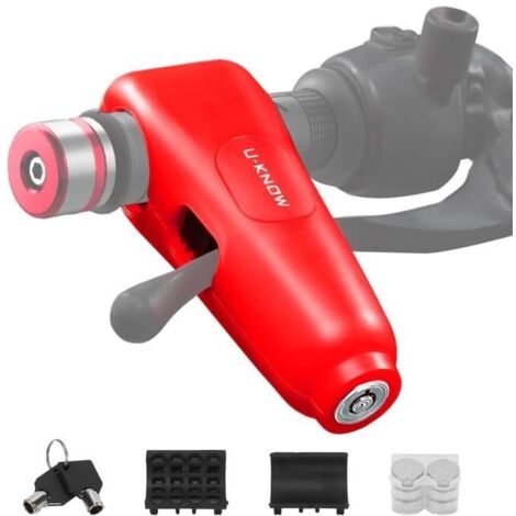 Antivol Bloque Levier de Frein + Alarme Universel Serrure pour Moto Scooter Vélo Rouge avec 2 Clés (1/4)
