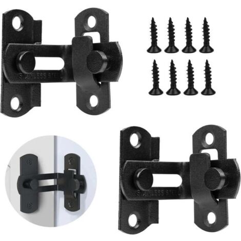 2pcs Verrou Porte Coulissante Interieure, Loquet de Porte à Angle Droit 90 Degrés, Acier Inoxydable Verrou Porte Anti-vol avec Vis (1/4)