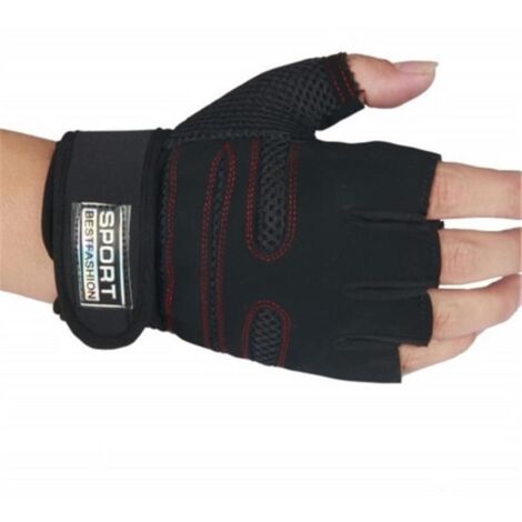 (Rouge et noir)Gants de musculation - Gym - Fitness Bracelet Poignée - Super Fiber - Noir et rouge (1/4)