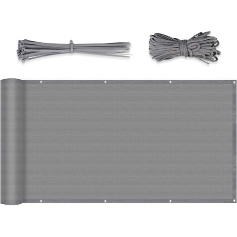 Brise-Vue pour Balcon Couverture de confidentialité Écran Jardin HDPE, Légèrement Transparent, Vent Protection UV, avec Attaches de câble et Cordons, 0.9×5m Gris (1/5)