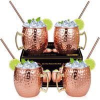 Lot de Verre Moscow Mule, 4 Tasses Moscou Mule avec 4 Pailles