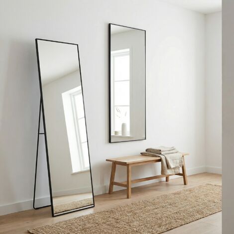 Miroir pleine longueur incassable, Miroir sur pied suspendu ou appuyé contre le mur, Miroir de