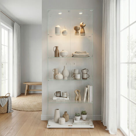 Vitrine en verre trempé 5 niveaux avec éclairage LED, 2 portes, armoire ...