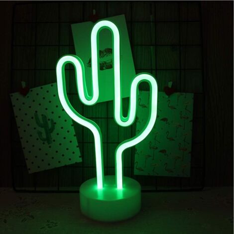 Enseigne lumineuse au LED décoration murale veilleuse USB/néon à piles pour noël anniversaire cadeau fête enfants salon (Cactus) (1/3)