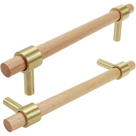poignée de meuble en Bois, 6 pièce Poignée en bois-poignées de placard en bois poignée de meuble cuisine en bois Entraxe 128mm (1/5)