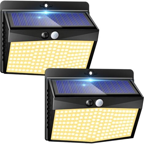 Lot de 2 Lampes Solaires Exterieur avec Detecteur Mouvement LED 3 Modes Etanche Blanc Chaud pour Jardin Garage Murale (1/5)