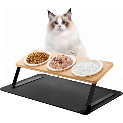 Gamme 3 Mangeoires Surélevées Céramique 15° - Antidérapantes et Anti-vomissements pour Chat/Petit Chien