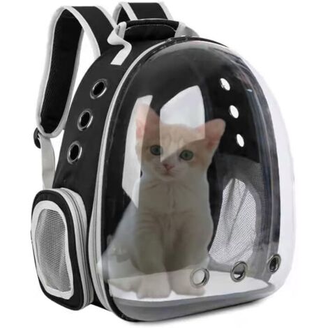 Sac à Dos Transport Chat/Chien Transparent - Capsule Spatiale à Bulle, Approuvé Compagnies Aériennes, pour Petits Animaux (Noir)
