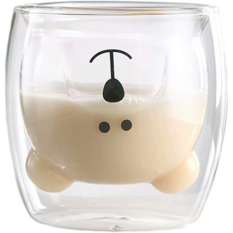 Mug en verre à double paroi motif ours polaire - 250 ml, idéal pour le café ou le lait, cadeau d'anniversaire ou de Saint-Valentin (1/5)