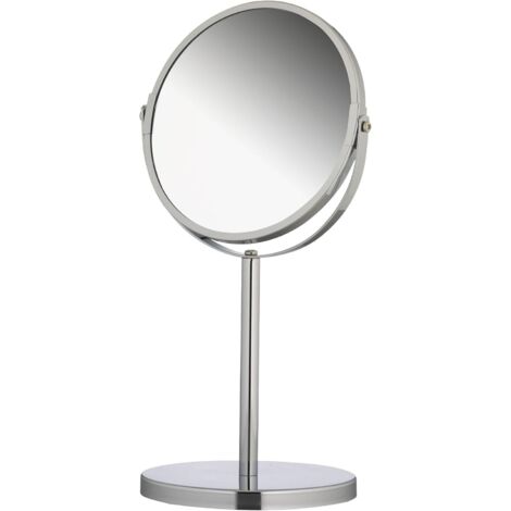 Miroir Maquillage Double Face 1X/3X sur Pied Pivotant - Diam. 17 cm, Argenté, Pour Rasage/Beauté (1/4)