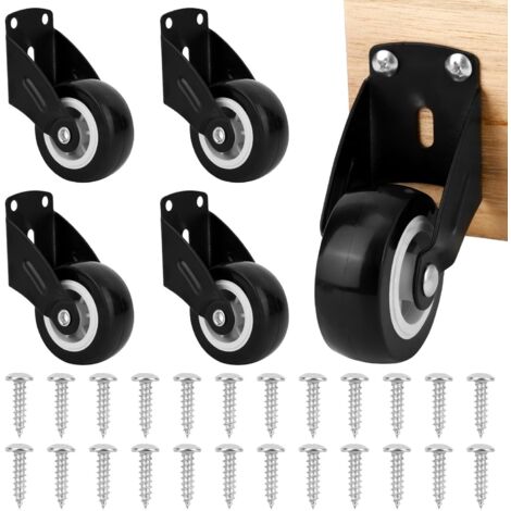 Lot de 4 Roulettes de Portail Pivotantes 5.1cm Anti-Affaissement avec 24 Vis Support Porte Meuble Bois Charge 25kg