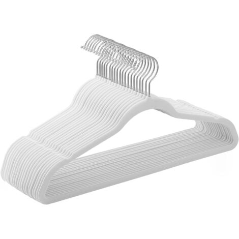 20 cintres velours longueur 44.5cm. Crochets pivotants 360°, grande capacité. Couleurs blanc (1/5)