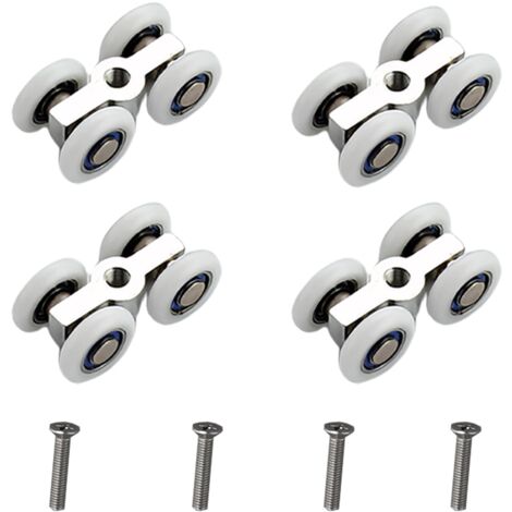 Lot de 4 Roulettes Porte Douche Coulissante Métal Silencieuses Universelles pour Rail Coulissant Douche Cuisine Intérieur (1/5)