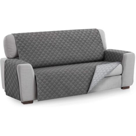 Housse de Canapé 3 Places - Réversible Rembourrée, Antigriffes/Animaux, Universelle 160 cm (Gris)