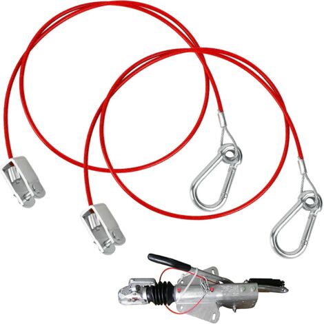 Lot de 2 Câbles Sécurité Remorque 1 Mètre Acier avec Mousqueton Pour Toutes Remorques Freinées Homologué