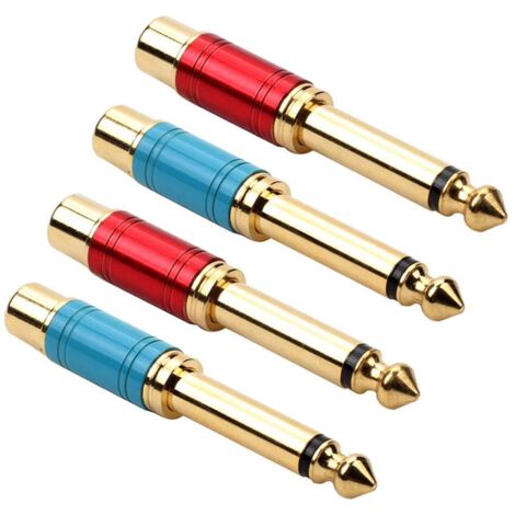 4 Pièces 6.35mm (1/4 Pouce) Adaptateur Audio Mâle vers RCA Femelle Plaqué Or (Rouge et Bleu) (1/5)