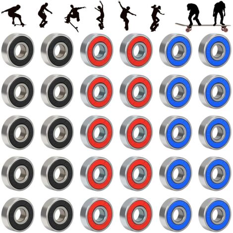 Lot de 30 roulements à billes 608RS, sans frottement, en acier au carbone, ABEC-9, en noir, rouge, bleu，2287mm