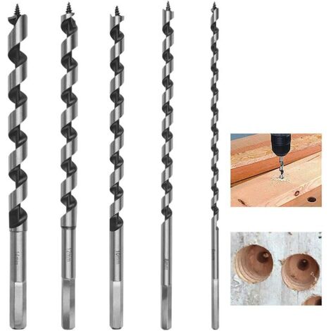 Jeu de 5 forets hexagonaux pour le travail du bois, acier au carbone 230 mm, forets hélicoïdaux 6 mm / 8 mm / 10 mm / 12 mm / 14 mm.