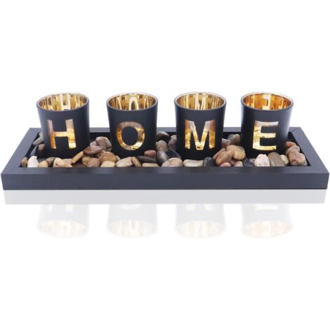 Ensemble de bougeoirs, Comprend 4 Tasses en Verre, des Pierres Naturelles et Un Plateau en Bois pour Les décorations de Table (Home) (1/5)