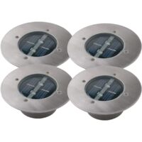 Lot de 4 lampes solaires encastrées rondes modernes à LED en acier inoxydable/verre extérieur (blanc chaud)