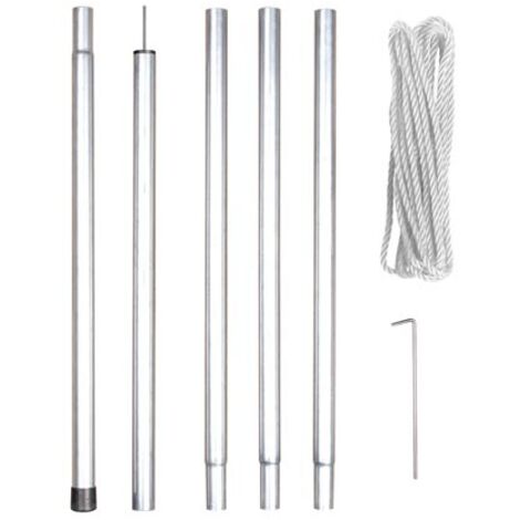 Perel Kit de fijación con mástil, Cuerda y estacas, Metal, diámetro 25 mm, Altura 250 cm