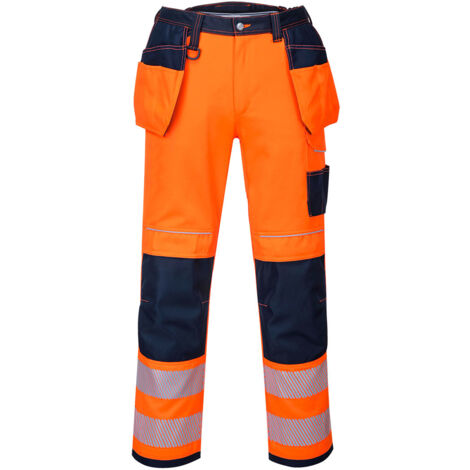 Pantalones de trabajo de alta visibilidad Holster PW3 de tiro bajo PORTWEST T501 41 pulgadas (talla 52) Naranja flúor / Azul marino