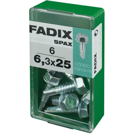 Caja de 6 unidades de tornillo de rosca chapa con cabeza hexagonal autotaladrante 6,3x25mm Fadix (1/2)