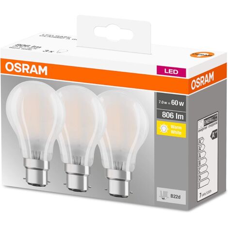 Led Estándar de Vidrio Completo 7W B22 Blanco Cálido Caja de 3 - Osram (1/3)