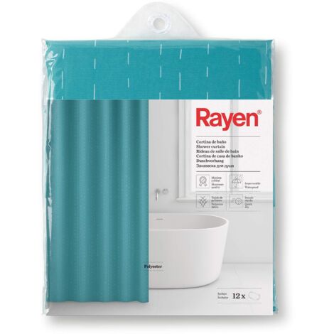 Rayen Duschvorhänge Dusch- oder Badewannenvorhang Wasserdicht Polyester Schnell trocknend Undurchsichtig PVC-Ringe Enthält 12 Haken ca. 180 x 200 cm Blau mit weißen Streifen