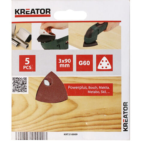Satz mit 5 dreieckigen Klett-Schleifpapierblättern 90 mm G60 krt210004 Kreator