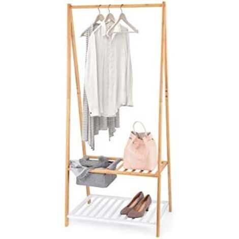 Bambus-Kleiderbügel mit Schuhregal und Ablage 70x45x160cm (1/2)