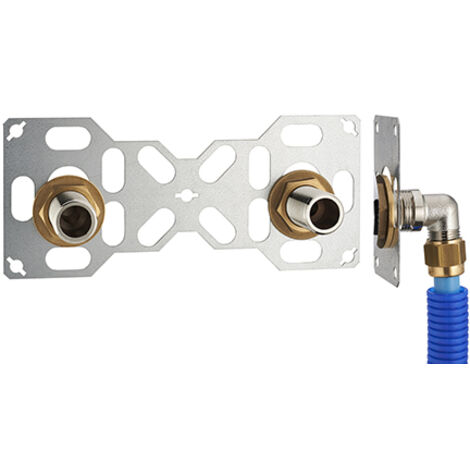 FIXSYSTEM double : Kompletter Satz zur Befestigung eines Wandhahns Achsabstand 150 mm Kompressions-Zufuhrbögen auf PER-Rohr NOYON & THIEBAULT - Ø 16 mm, Ausgang männlich 3/4' (20x27) - 3315-16PL1