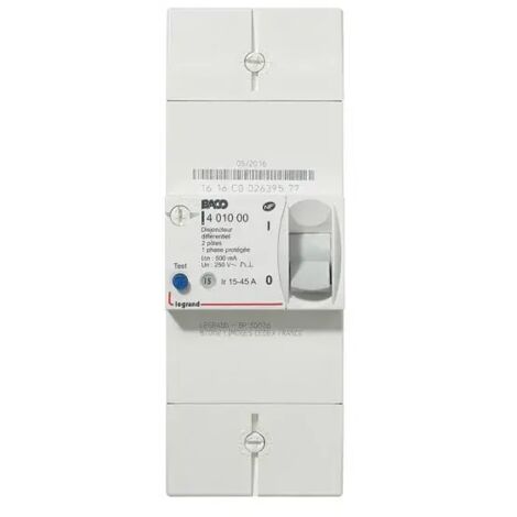 Legrand 401000 EDF-Anschlussschalter Differenzialschutz 500 ma Instant 2P 45A