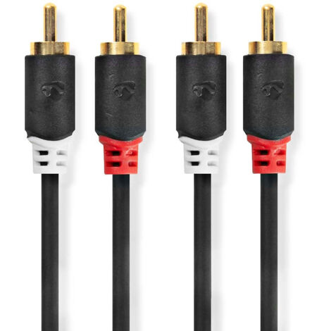 Stereo-Audiokabel 2x RCA Stecker auf 2x RCA Stecker vergoldet 3,00 m rund Anthrazit mit Fensterbox - Nedis (1/3)