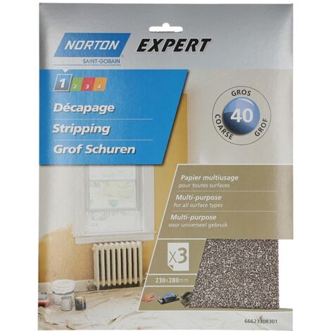 3 Mehrzweck-Schleifblätter - 230x280 mm, Korn 40 - NORTON - 66623308301