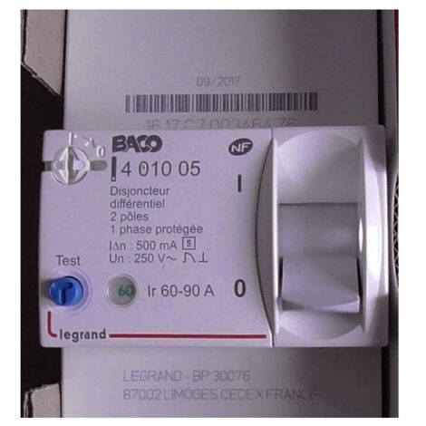 Legrand 401005 EDF-Verbindungsschutzschalter 2P 60-90A - Diff 500mA - selektiv - BACO