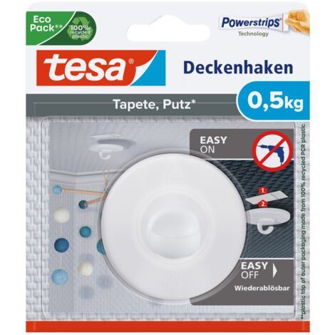 TESA DECKENHAKEN TAPETEN & PUTZ - SELBSTKLEBENDER HAKEN - IDEAL ZUR BEFESTIGUNG VON DEKO-OBJEKTEN - HÄLT BIS ZU 0,5KG/HAKEN - SP (1/5)