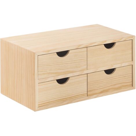 Mini-Ordnungskiste aus Rohkiefernholz mit Schubladen