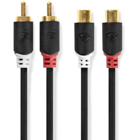 Stereo-Audiokabel 2x RCA Stecker 2x RCA Buchse vergoldet 2,00 m rund Anthrazit mit Fensterbox - Nedis (1/3)