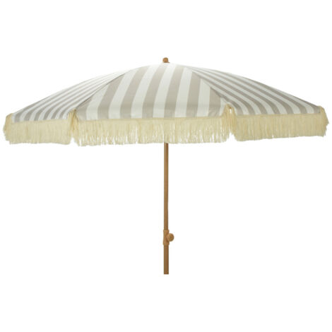 Parasol Jardin Rayé Taupe Design Rétro Franges, Protection Solaire - Ambiance (1/3)