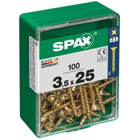 Boîte 100 Unités. Vis A Bois Spax Cab. Plat Yellox 3.5x25mm Spax