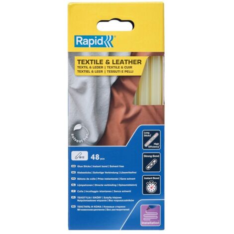 Rapid Stick per colla 12 mm per tessuto e pelle, Ø12 x 190 mm, colore: giallastro, 48 pezzi, confezione da 900 g