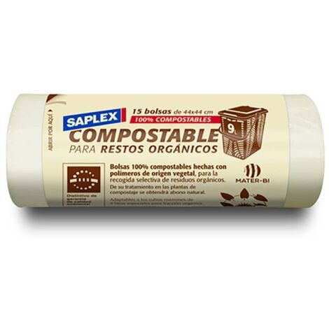 Sacco per immondizia compostabile Saplex da 9 litri, 15 unità. 44x44 cm