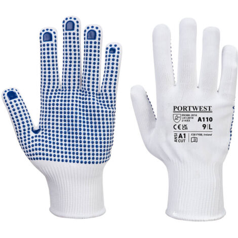 Gant Polka Picots PVC couleur : Blanc/Bleu taille M - PORTWEST
