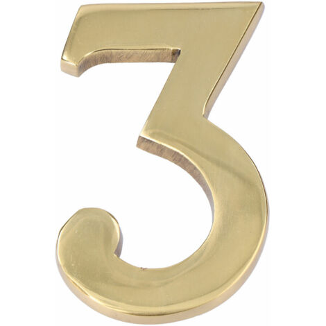 Numero 3 EDM con fissaggio invisibile in ottone lucido da 10 cm