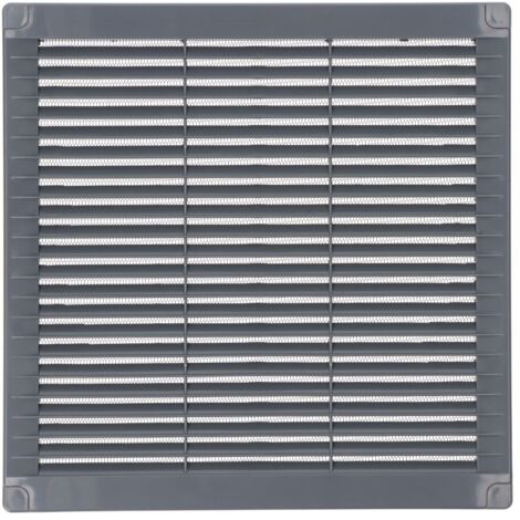 Griglia di ventilazione quadrata con tappi e zanzariera realizzata in ABS di colore grigio 25x25x0,7cm EDM