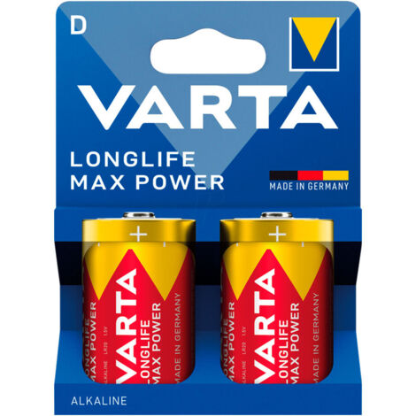 Blister 2 pile alcaline LR20 Longlife Max Power Varta