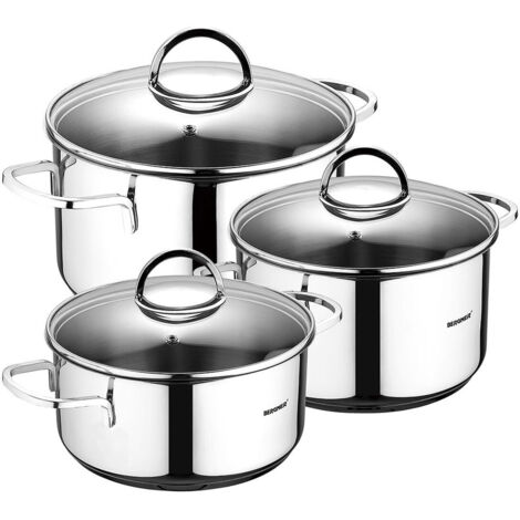 Set di 6 pezzi in acciaio inossidabile per induzione: pentola da 16 cm con coperchio / pentola da 18 cm con coperchio